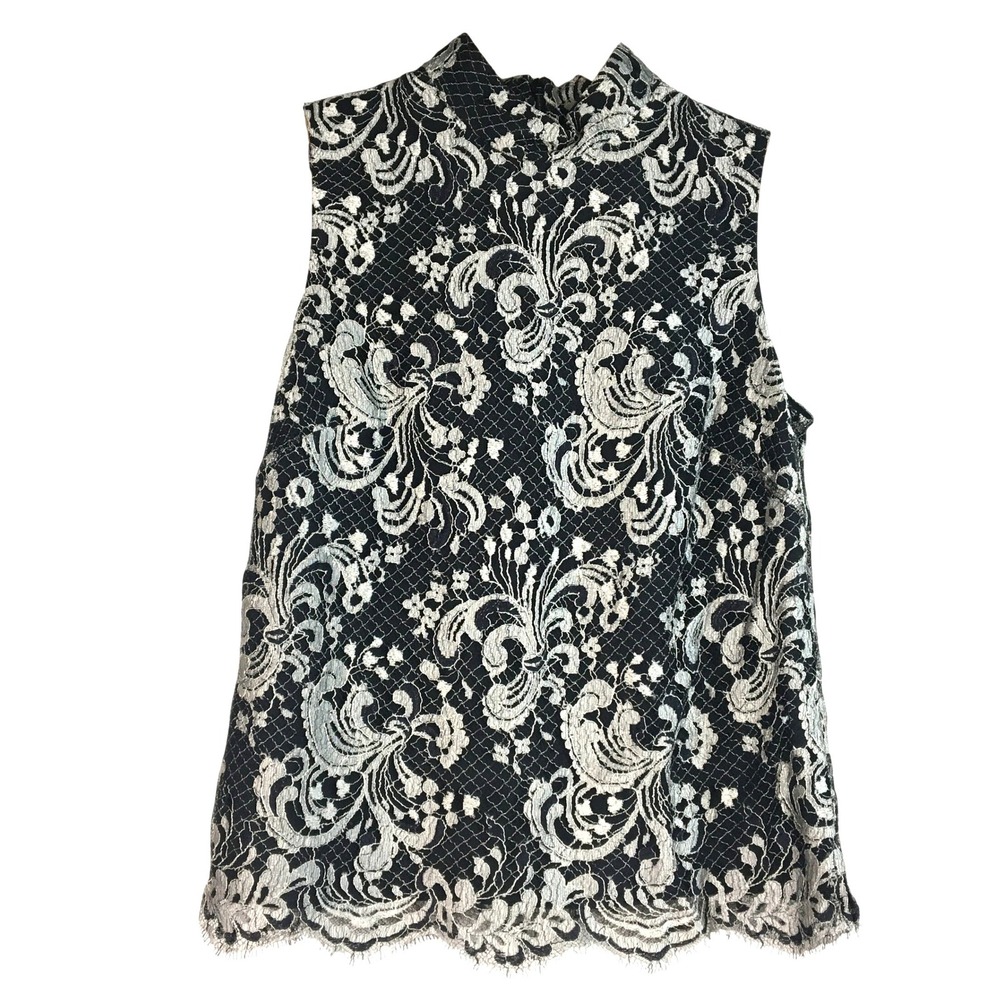 Talbots Petites Black Lace Mock Neck Sleeveless Top Size‎ 8